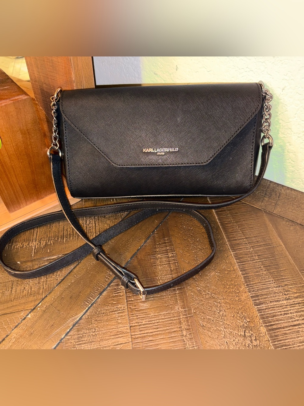 Karl Lagerfeld Black Envelope Crossbody with Gold Logo